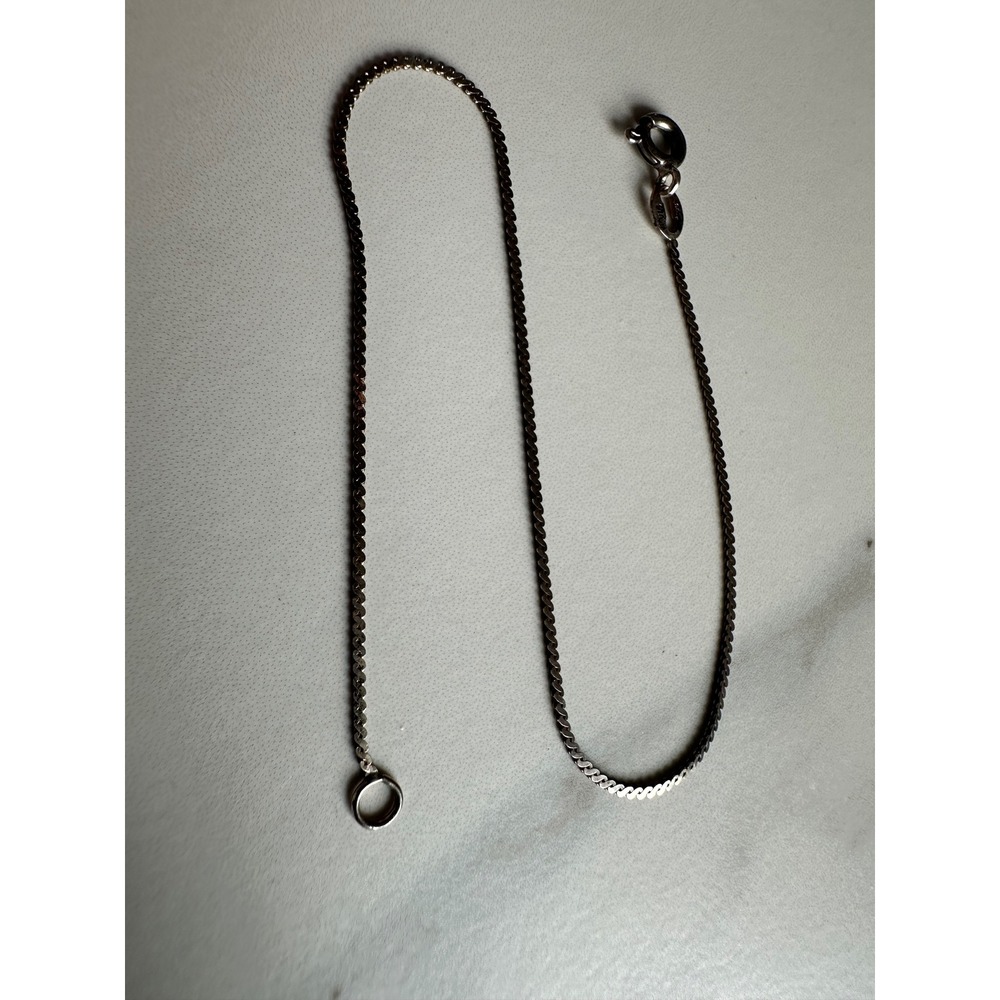 925 Sterling Silver Curb Link Chain Necklace Dainty Minimalist 16 Inch 925 Italy